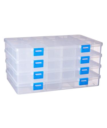 BENECREAT 4 Pack 18 Grids Large Transparent Plastic Storage Box Bead Organizer with Adjustable Dividers for Jewelry Beads Tools Craft Accessories and Other Small Items - 9.4x5.7x1.18 Inch 9.4x5.7x1.18 Inch 18 Grids
