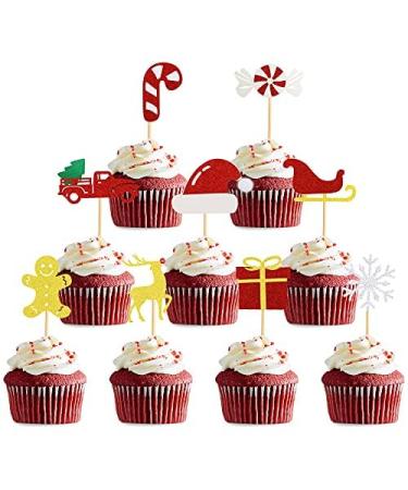 Blumomon Pack of 36 Merry Christmas Cupcake Toppers with Glittering Snowflakes Candy Hats Gift Elf Cake Decorations for Christmas and Winter Ceremony Party Bedar Multicoloured 16