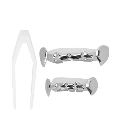 Hip-hop teeth hip-hop set with artificial teeth reusable light-resistant copper for women and men gift Halloween party photo costume accessories (silver)