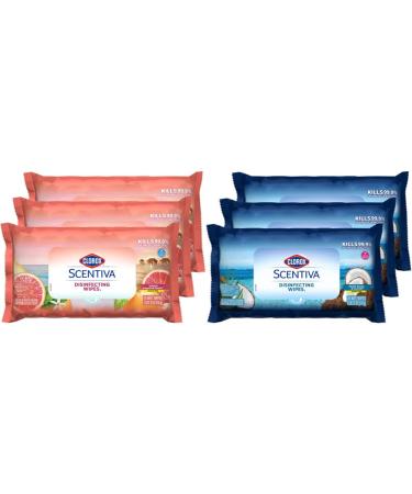 Clorox Scentiva Disinfecting Wipes Value Pack, Mixed Scents, 3x 75ct Pacific Breeze & Coconut Scent and 3x 75ct Tahitian Grapefruit Splash Scent, 6 pack