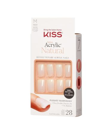 KISS Salon Acrylic Natural Nails Euphoria Medium Length Kit | DIY Manicure Set with Pink Gel Nail Glue | 28 Nails, Mini File, Manicure Stick | Ultra-Smooth Finish - Buy Online on SooperMarket.com
