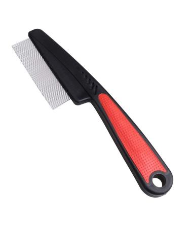 nuoshen Flea Comb to Remove Fleas for Long Hair Dogs and Cats Ruberised Easy Grip Handle Red