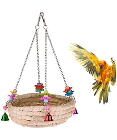 Woven Straw Nest Bed Large Bird Swing Toy with Bell for Parrot Cockatiel Parakeet and More - Perfect Cage Perch for Various Small to Medium Birds and Small Pets - Buy Online on SooperMarket.com