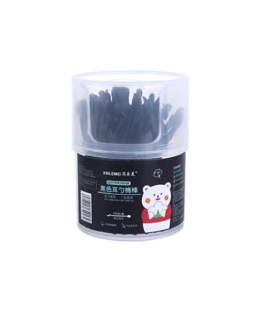 Vctitil Disposable Cotton Swabs Double-Headed with Ear Spoons Plastic Curette Ear Pick Cleaner Nail Art Sticks Cotton Pads(Black)