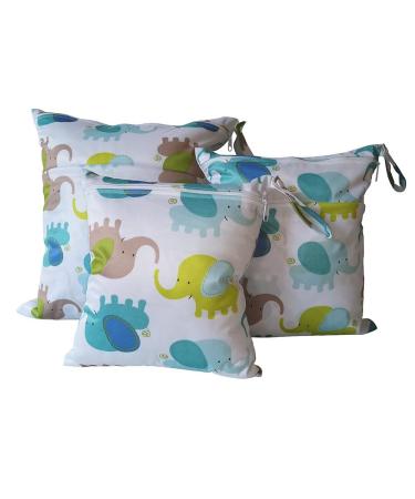 EGURE 3 pieces/set diaper bag with reusable fabric wetbag naspocket organicers for babies diapers dirty clothing and other accessories (elephant)