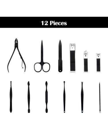 Maincure Set MOMSIV Professional 12Pcs Stainless Steel Nail Clippers Set Pedicure Kit Grooming Tools with PU Leather Case for Girls and Women Gift Black - Buy Online on SooperMarket.com