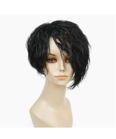SHIYID African American Wigs Asymmetric Oblique Bangs Black Short Curly Natural Synthetic Full Wig