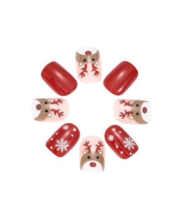 Brishow Christmas Artificial Nails - 24PCS Snow & Moose Press-On Short Red Nails for Women & Girls - Buy Online on SooperMarket.com