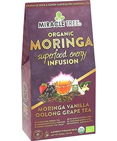Miracle Tree's Moringa Energy Tea - Vanilla Oolong Grape | Super Caffeinated Blend | Healthy Coffee Alternative  Perfect for Focus | Organic Certified & Non-GMO | 16 Pyramid Sachets Vanilla Oolong Grape 16 Count (Pack of - Buy Online on SooperMarket.com