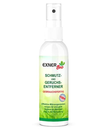 Exner organic odor remover & stain remover - with microorganisms for spots and smells - for pets households and your car 100% natural & gentle - 100 ml spray bottle