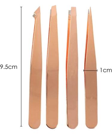 4-Piece Eyebrow Tweezers Set - Pointed & Angled Tweezers with Stylish Leather Look Case - Gold | International Shipping Available - Buy Online on SooperMarket.com