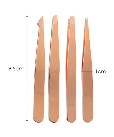 Wresetly 4-Piece Eyebrow Tweezers Set - Pointed & Angled Tweezers with Leather Case - Gold | Perfect for Precision Grooming | International Shipping Available - Buy Online on SooperMarket.com
