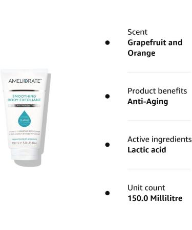 AMELIORATE Smoothing Body Exfoliant 150ml - Hydrating Formula for KP, Normal, and Dry Skin | Dermatologist Approved | Grapefruit and Orange | 150 ml - Buy Online on SooperMarket.com