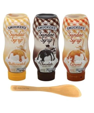 Smucker's Sundae Syrup, Butterscotch, Chocolate, and Caramel, 20 Ounce (Pack of 3) - with Make Your Day Spreader