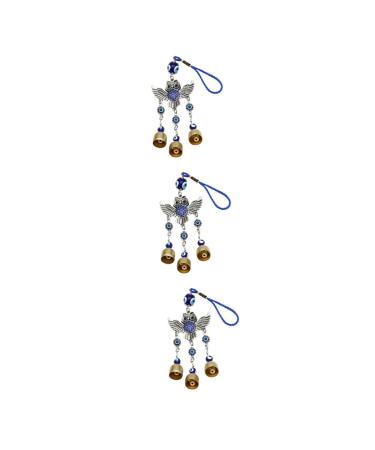 OSALADI Turkish Eye Wall Hanging 3 pcs Delicate Owl Bell Pendant Creative Wall Ornament Unique Home Pendant Bluex3pcs 25x6.8cmx3pcs