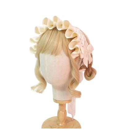 JSGHGDF Japanese Maid Cosplay Headdress Ruffled owknot Hairband Sweet Floral Lace Ribbon Party Hair Accessory White
