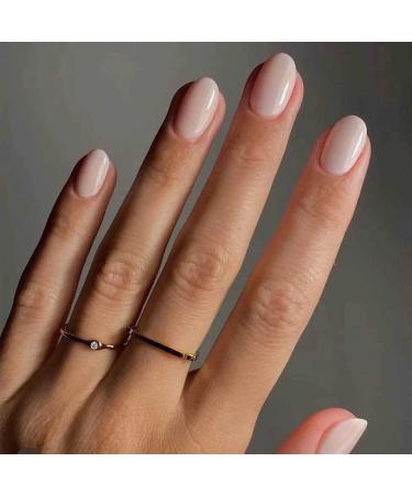 RikView White Press on Nails Medium Length Fake Nails Oval Acrylic Nails for Women and Girls 24 PCS/Set