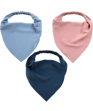 Hair Scarf Headband Triangle Bandana for Hair Kerchief For Women Girls Solid Elastic Head Scarves Covers for Women Large Chiffon Hair Wraps for Teen Girls 3 Pcs