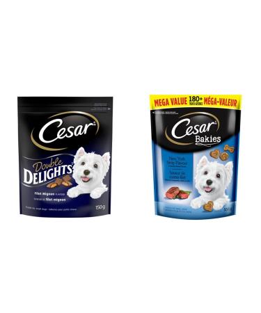 CESAR Double Delights Filet Mignon Treats (10 Pack) + CESAR Bakies New York Strip Crunchy Treats for Small Dogs