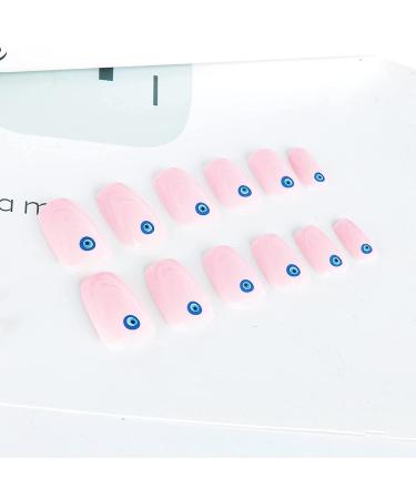 24 Pcs Glossy Press on Coffin Nails for Women - Pink Eye False Nail Set with Glue - Buy Online on SooperMarket.com