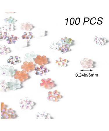 100pcs Flat Back Beads Nail 3D Flower Rhinestones Mix Aurora Five-Petal Flower Charms for Nail Art DIY 6mm - Buy Online on SooperMarket.com