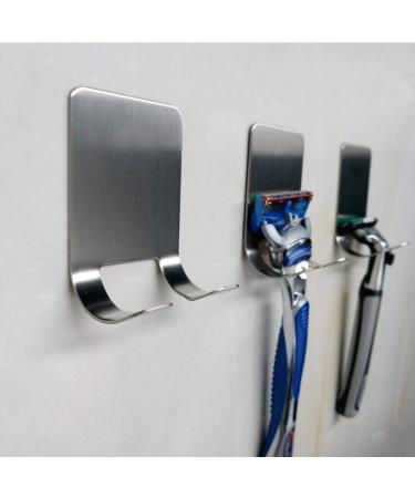Razor Holder Hook - 2 Pack Self-Adhesive Stainless Steel Waterproof Bathroom Hooks | Multi-Purpose No-Drill Towel Hooks (Silver) - Buy Online on SooperMarket.com