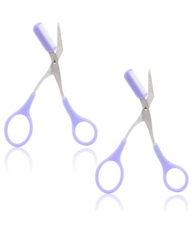 Eyebrow Scissors with Comb Professional Precision Eyebrow Trimmer Scissors Eyebrow Trimming Scissors with Comb and Non-Slip Finger Grips Hair Removal Eyebrow Scissors for Men Women(Purple) Purple&purple
