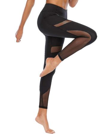 CSTOWN Women's High Waist Yoga Pants | Side Pockets | Mesh Insert | Tummy Control Leggings | Large Black - Buy Online on SooperMarket.com