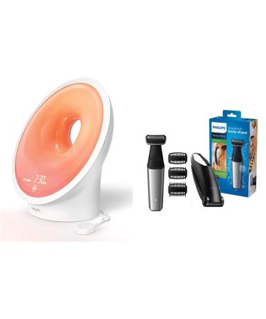 Philips Connected Sleep and Wake-up Light sleep aid wake up of course HF3671/01 & BG5020/15 Bodygroom Series 5000 with attachment for back hair removal and 3 comb attachments for trimming with connected functions Bundle with body groom Series 5000