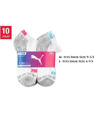 Puma Youth Girls 10-Pair No Show Socks | Cushioned Footbed | Mesh Ventilation | Arch Support | Size 4-9.5 - Buy Online on SooperMarket.com