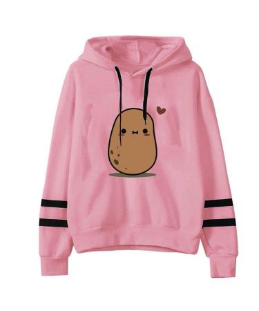 IFOTIME Cute Hoodies for Potato Heart Printed Hooded Sweatshirt Sport Ligthweight Solid Color Long Sleeve Pullover C01 Pink Medium