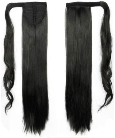 26" Long Straight Wrap around Ponytail Extensions Synthetic Clip in Ponytail Hair Extensions Hairpiece - Natural Black - Buy Online on SooperMarket.com
