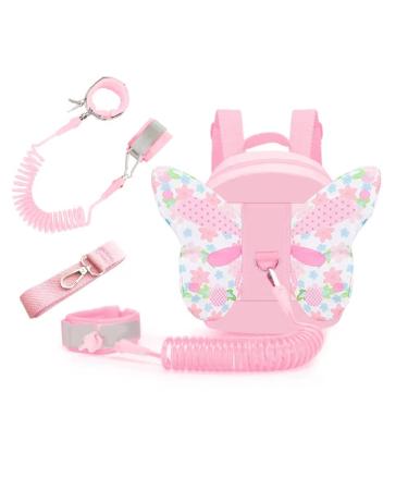 ibestby 3 in 1 Toddler Backpack with Leash Anti Lost Wrist Link and Safe Strap Belt Baby Harness Leash for Walking with Butterfly Wings Suitable for 13 Years Girls