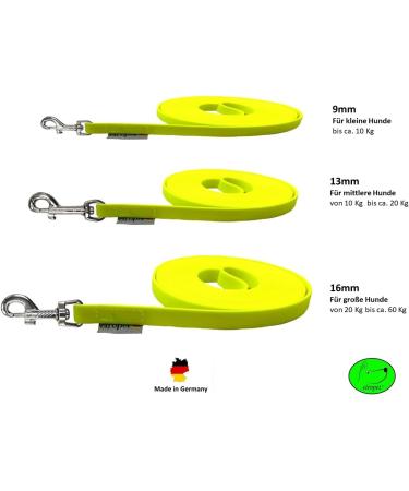 Tow Leash Biothane Dog Leash for Small Dogs | 9mm 3m 10m 15m | Neon Yellow No Hand Loop | Durable & Waterproof - Buy Online on SooperMarket.com