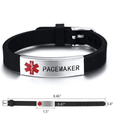 HEABY Medical Alert ID Bracelet | Engraved PACEMAKER | Adjustable Wristband for Kids & Women | Emergency First Aid | Black - Buy Online on SooperMarket.com