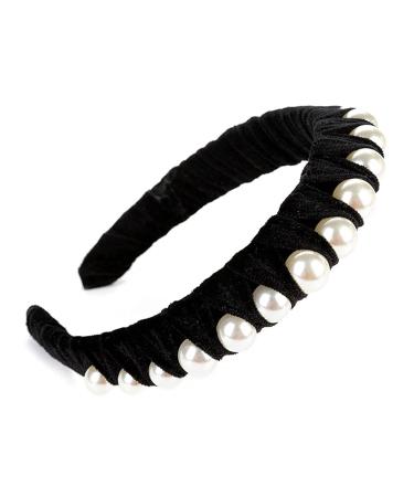 Black Velvet Pearl Headbands for Women - Wide Bandana Wrap with Hair Hoops - Buy Online on SooperMarket.com