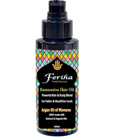Restorative Hair Oil - Blend of Moroccan Argan Oil - Natural Shine Defines Curls Reduces Frizz for Thicker Fuller Manageable & Healthier Look - 3.38 Fl Oz