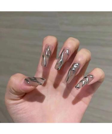 Temperament-enhancing manicure hand-wearing armor with black matte metal silver lines hand-wearing armor with simple European and American style.(S)