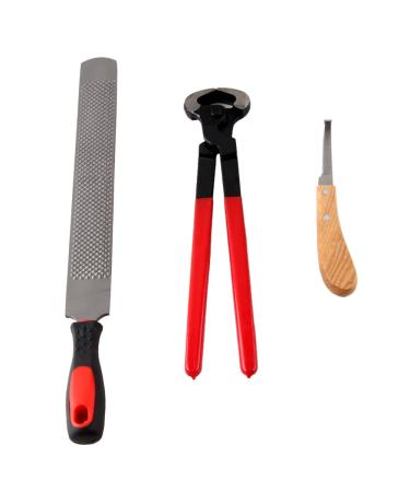 3Pcs Horse Farrier Hoof Trim Tool Kit Double Sided Hoof Rasp Hoof Clipper Hoof Knife Horse Hoof Care Horse Equine Metal Shears Farriers Hoof Nipper Cutter Handle Knife Stable Supplies