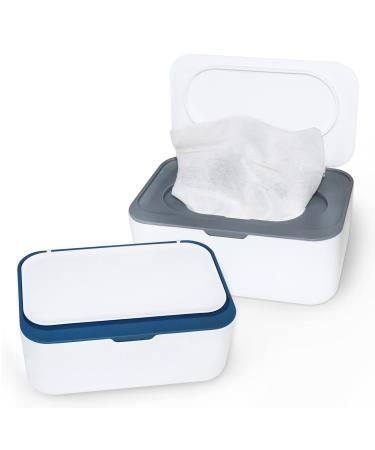 2 Pack Baby Wipes Dispenser, Wipe Holder with Lids Diaper Wipes Case for Bathroom Refillable Wipe Container with Sealing Design, Flushable Bathroom Storage Case Box Grey