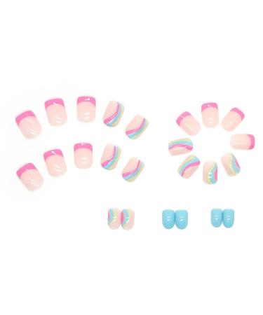 Colorful Waves French Tip Press on Nails - Glossy Blue & Pink Swirl Design | 24Pcs - Buy Online on SooperMarket.com