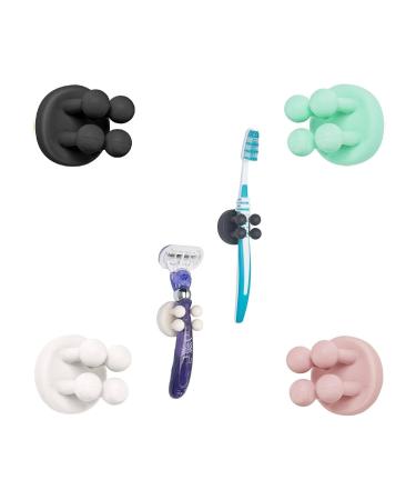 Tecbull Funny Hooks toothbrush holder razor holder shower razor bracket without drilling toothbrush bracket Self-adhesive clamping holder for toothbrushes (4x colored+4x replacement adhesive pad) 4x 4-colored/colored