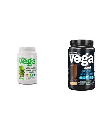 Vega All-in-One Vegan Protein Powder Natural Unsweetened & Sport Protein Vegan Protein Powder Mocha (19 Servings) BCAAs