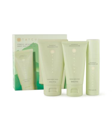 Tatcha Forest Awakening Body Discovery Set | Mini Hinoki Body Oil Body Milk and Exfoliating Wash ($71 Value)