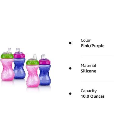 Nuby 10 oz No Spill Trainer Cup Set, Pink/Purple - Easy Grip Design | 4 Piece - Buy Online on SooperMarket.com