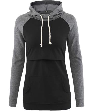 Love2Mi Maternity Nursing Hoodie - Black/Grey Sweatshirt Top for Breastfeeding - Buy Online on SooperMarket.com