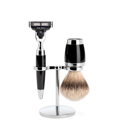 M HLE shaving set - Stylo series - silvertip badger - compatible with Gillette blades - black precious resin