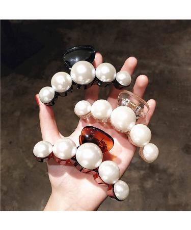 3-Piece Large Pearl Hair Claw Clips Set - White, Black, Brown | Strong Hold Acrylic Design for Women - Fashion Hair Styling Barrette & Wedding Hair Decor - Buy Online on SooperMarket.com