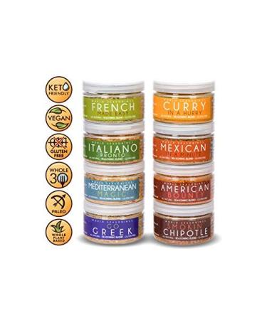 World Seasonings Variety 8 Pack - Greek, Italian, French Fry, Mexican, Chipotle, Curry, Mediterranean, BBQ Dry Rub - Buy Online on SooperMarket.com