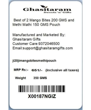Ghasitaram Gifts Rakhi Gifts for Brothers Rakhi Sweets - Best of 2 Mango Bites 200 GMS and Methi Mathi 150 GMS Pouch with 2 Pearl Beads Rakhis - Buy Online on SooperMarket.com